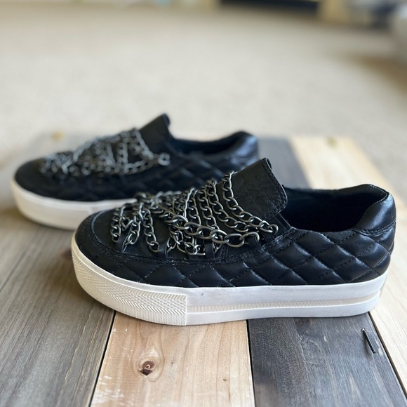 ASH Jewel Bis Chain Black Quilted Leather Platform Sneakers 38 - Picture 3 of 12
